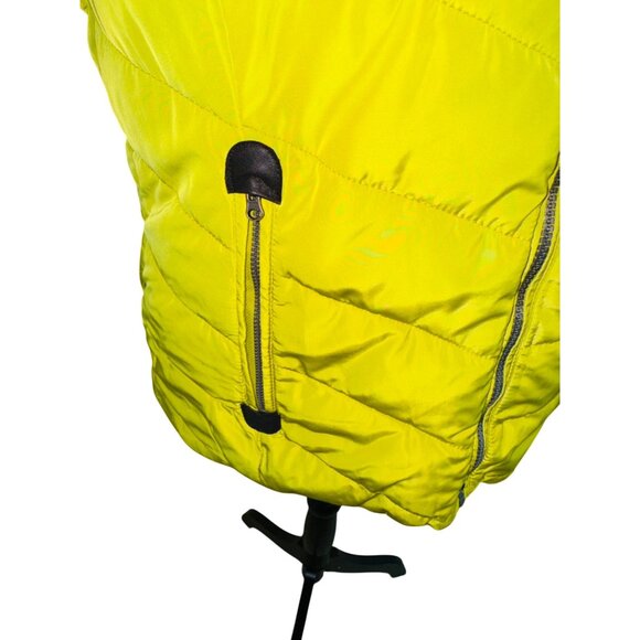 Green Tea Womens Avocado YelloPuffer Vest With Faux Fur Hood & Zip Pockets Size - Picture 7 of 12